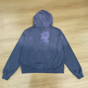 Hot-Sale Distressed Washed <b>Thick</b> Cotton <b>Men</b> Vintage Zip up <b>Hoodie</b> Custom Screen Printing Heavyweight Sun faded Rhinestone <b>Hoodie</b> - Product Image 2