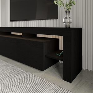 Mueble de TV Beliz Premium, Diseño Europeo Elegante y Funcional, Iluminación LED, Estilo de Madera Negra, Uso en Hogar y Hotel, Función de Almacenamiento Elegante - Product Image 4
