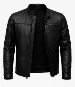 Veste de motard en cuir marron pour homme. C'est une veste de motard en cuir noir pour femme avec des détails matelassés sur les épaules et les manches. - Product Image 6