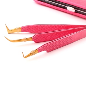 Diamond Textured Grip Japanese Stainless Steel Anti Static Isolation Eyelash Extension Tweezers Pointed Tip Pink Color Tweezers - Product Image 4