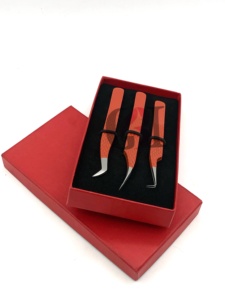 Nouvelles pinces à extensions de cils en acier inoxydable à isolation 90 degrés, revêtement poudré orange, volume russe, anti-magnétiques - Product Image 4