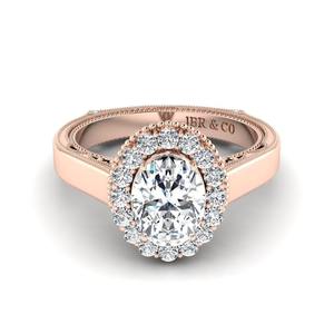 Anillo de compromiso de Halo solitario de plata 1,00 chapado en oro con diamante ovalado de 925 quilates de estilo antiguo para mujer a precio mayorista - Product Image 5