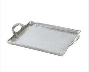 Plateau de service moderne en métal d'acier inoxydable avec la forme carrée de poignée lourde plateau de service fait à la main d'acier inoxydable de forme irrégulière - Product Image 2