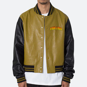 Chaqueta Varsity de Cuero Personalizada para Hombre con Cuello Alto, Parche Bordado, Estilo Bomber, Puños y Dobladillo Acanalados, Impermeable, Ropa Urbana - Product Image 3