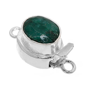 Oval Shape Emerald Gemstone 1-2 Strand Box Clasp 23X11X10MM Starling Silver & 18K Gold Plated Jewelry Making Clasp B618 - Product Image 1