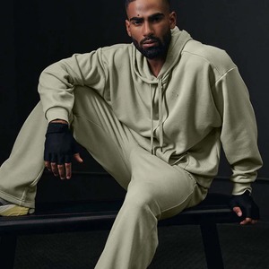 เสื้อกีฬาผ้าโพลีเอสเตอร์ผ้าฝ้าย GSM 450มีฮู้ดสำหรับผู้ชายเสื้อฟลีซมีเชือกรูดแบบสวมหัวมีฮู้ด - Product Image 5