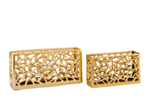 ถาดเสิร์ฟโลหะชุบทองทรงสี่เหลี่ยมผืนผ้าพร้อมที่จับและขอบลายนูนสำหรับอุปกรณ์สลัดในบ้านร้านอาหารโรงแรม - Product Image 4