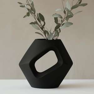 Pot de fleurs noir de style campagnard, vase décoratif pour table de chambre à coucher, artisanat en métal, style personnalisé, plantes artificielles et pot de fleurs - Product Image 4