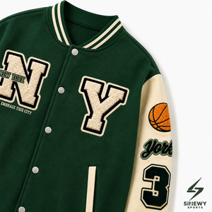 Chaqueta Deportiva Verde para Hombre SINEWY SPORTS, con Letras NY Bordadas, Diseño de Parche de Estrellas 1998, Estilo Preppy, Chaqueta de Béisbol Informal - Product Image 5