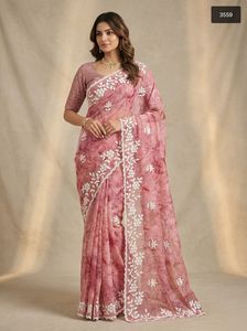 Dupatta Banarasi pour femmes en rayonne, tenue ethnique indienne pour les fêtes d'été, style pakistanais, ensemble de sari/sari/shari, gaufré, séchage rapide, vintage - Product Image 4