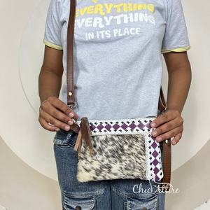 Bolso de Mano Mini de Cuero Estampado a Cuadros para Mujer con Correa para la Muñeca, Bolso de Hombro Individual de Cuero Vacuno Genuino de Alta Calidad - Product Image 1