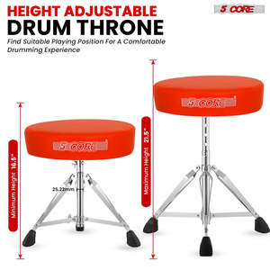 5 Core <b>Drum</b> Throne 3 Thick Padded Memory Foam Comfortable Drummer Stool 200Lb Capacity Adjustable - Product Image 5