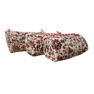 Ensemble de 3 trousses de toilette élégantes, faites à la main, matelassées, écologiques, avec fermeture éclair, en coton biologique, motifs floraux, doublure imperméable - Product Image 3