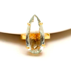 Améthyste Verte en Argent Sterling 925, Sertissage à Griffes Romantique, Design Tendance, Fait Main, Plaqué Or 14K, Pierre Précieuse Taillée Poire, Idéal pour les Fêtes - Product Image 6