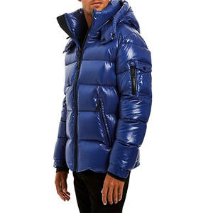 Custom Logo <b>Men</b> Oversized Winter Thick Warm Shinny Puffer <b>Men's</b> Fashion Zipper Puffy <b>Jackets</b> - Product Image 2