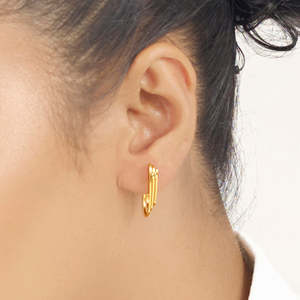 18k Gold <b>Pearl</b> & <b>Diamond</b> Geometric Crescent Hoop <b>Earrings</b> for Women Wedding Gift - Product Image 2