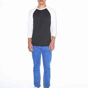 T-shirt Raglan vierge à col rond à manches longues pour hommes t-shirt de baseball à col rond en coton décontracté - Product Image 3