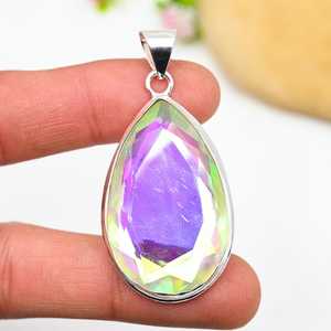 Pendentif en topaze mystique, argent sterling 925, pendentif en pierre précieuse fait à la main, collier, bijoux, cadeau pour elle, bijoux en topaze mystique - Product Image 4