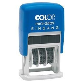 Tampon dateur auto-encreur en plastique avec 2 lignes d'impression, mini-dateur 160/L 25x12mm Bleu/Rouge EN COURANT - Product Image 1