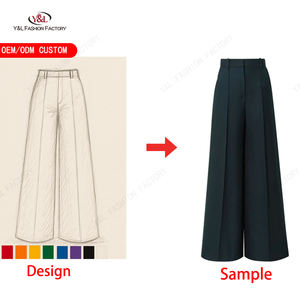 प्रीमियम ऊन कपड़े कस्टम महिला कार्गो पैंट मध्य कमर ओएम/ओडम फैक्टरी-चौड़ा पैर कोरियन शैली सूट पैंट - Product Image 3