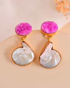 Nouvelles boucles d'oreilles personnalisées à la mode en perles d'eau douce Sugar Druzy Boucles d'oreilles en pierre naturelle Luxe au meilleur prix - Product Image 3