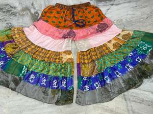 Partywear Silk Layer Patchwork <b>Women</b> <b>Trouser</b> Pant, Recycled Sari Silk Wide-Leg Pants, <b>Summer</b> Funky Ethnic Boho Hippy Patchwork - Product Image 3