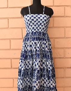 Vestido Largo con Rayas Indigo para Mujer, Ligero, de Algodón, para Verano, Playa y Dormir, Estilo Maxi - Product Image 1