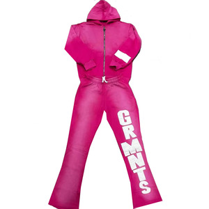 Súper calidad lavado ácido desgastado bordado transpirable 100% algodón Jogging chándal de talla grande invierno patrón sólido conjuntos - Product Image 1