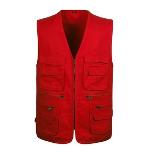 Nouveaux hommes hiver toile sans manches doudoune rouge/noir beaucoup de poches taille L-4XL respirant écologique Sports de plein air gilet - Product Image 4