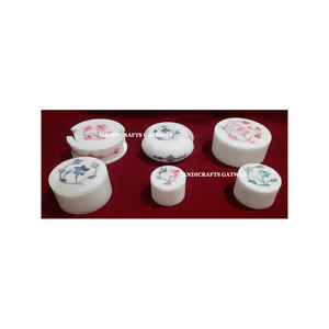 Boîte à bijoux en incrustation de nacre blanche naturelle de forme ronde - Product Image 1