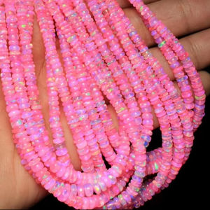 Opale de feu éthiopienne rose AA, perles rondes lisses de 4 mm, cadeau personnalisé, certifié par un tiers, 15,5 pouces, 38 cm, Mehrajudin Gems - Product Image 1