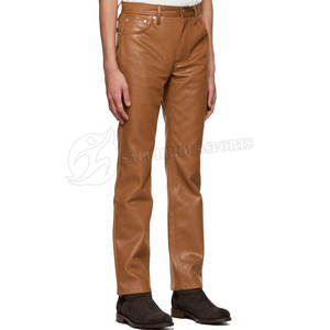 Pantalon en cuir décontracté pour homme de qualité supérieure, coupe droite, motif, taille mi-haute, tissu en toile, imperméable, respirant, fermeture éclair, dernier style - Product Image 2