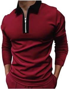 T-shirt à manches longues pour hommes de haute qualité avec col montant, couleurs contrastées à fermeture éclair en tissu jersey à motif solide - Product Image 5
