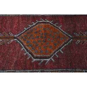 Alfombra Vintage de 3.1x9.5 pies, Alfombra Turca de Lana Sólida Roja Anaranjada - Product Image 3