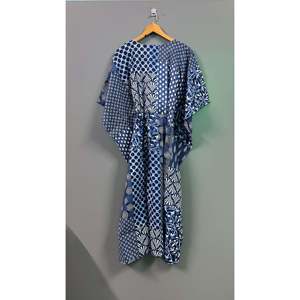 Robe longue kaftan en coton imprimé floral, col carré, style kimono, fermeture éclair, élégante et discrète pour les loisirs, les vacances et le quotidien, tailles XS à XL - Product Image 4