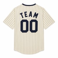 Jersey Baseball Kancing Penuh Sublimasi Kustom Vintage Cream Navy Pinstripe Rajutan Datar OEM