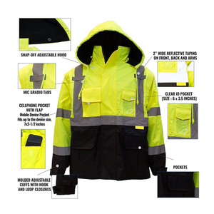 Hi Vis Winter Workwear Chaquetas Multi-Bolsillos Cremallera Capucha Cintas reflectantes Precio al por mayor Chaleco impermeable con estilo para seguridad - Product Image 4
