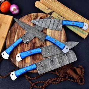High Quality 5-Piece Kitchen <b>Knife</b> Set with High-Carbon Forged Steel Handles Cleaver Type <b>Sharpener</b> Acrylic Stand - Product Image 2