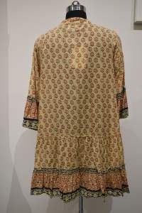 Whimsy Cotton A-Line Short <b>Dress</b> for Adults Knee-Length Casual Summer Style with Screen Printed <b>Bell</b> Sleeve Natural Loose Waist - Product Image 4