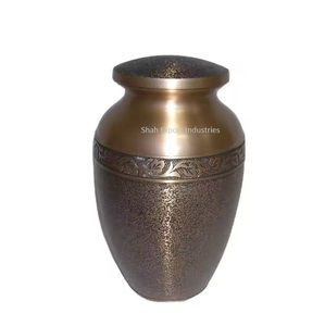 Urnas de cremación para adultos funerarias de tres bandas de oro clásico para cenizas humanas, urnas de cremación conmemorativas de metal rojo a granel - Product Image 6