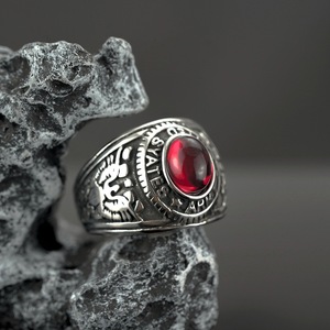 yunnique European and American Retro Style Stainless Steel <b>Ring</b> for <b>Men</b> Hip-Hop Double-Gun <b>Ruby</b> Personalized <b>Ring</b> Everyday Wear - Product Image 1
