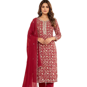 Traje Salwar de Tres Piezas con Estampado y Bordado Khatli, Estilo Elegante Pakistaní, Modelo de Alta Costura, Limpieza en Seco, Precio al por Mayor - Product Image 1