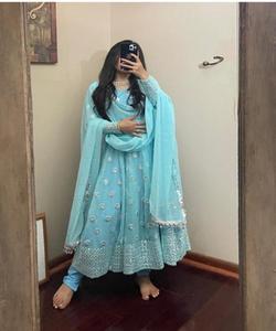 Fashion Fusion Unstitched Pakistani Style Salwar Kameez-Fusion Traditional Modern Styles Georgette Silk <b>Fabric</b> Chic Stylish - Product Image 2