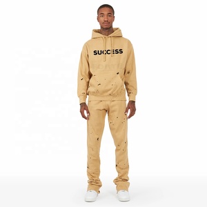 Ensemble de survêtements à capuche et pantalon de survêtement empilés personnalisés impression bouffante polaire chaud hiver évasé évasé Style décontracté nouvelle conception - Product Image 2