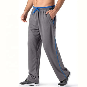 Pantalon de survêtement gris pour homme, taille élastique, cordon de serrage, poches latérales, respirant, léger, en polyester, décontracté, été - Product Image 1