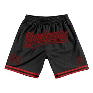 Pantalones Cortos de Baloncesto Industrie Direct Personalizados en Negro y Rojo, Estilo Retro Auténtico - Product Image 1