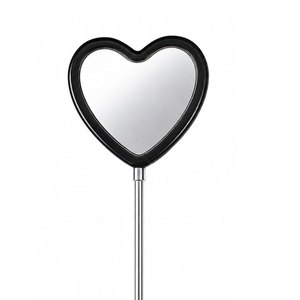 Heart Shape Handheld Makeup <b>Mirror</b> Dual Sided Black Frame With Stars And Lashes Design Chrome Handle - Product Image 5