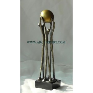 Hot Selling Wooden Lady Face With Metal Black Color Powder Coated Butterflies Decorative Table Sculptures on White Marble Base - Product Image 5