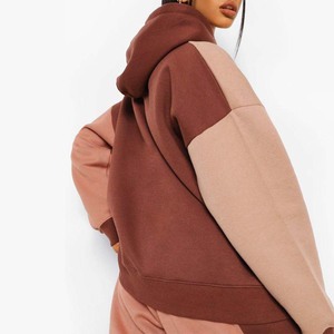 Sudadera con capucha de bloque de algodón 100% de gran tamaño para mujer de la mejor calidad, forro polar pesado de invierno con logotipo de diamantes de imitación bordado, diseño impreso - Product Image 5