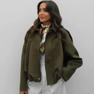 Automne femmes Double boutonnage en peau de mouton Blazer vert daim uni teint solide motif coupe-vent bouton printemps hiver Polyester - Product Image 1